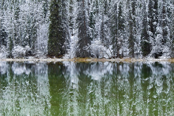 Early Winter Reflections Snowy landscape reflected in green
lake